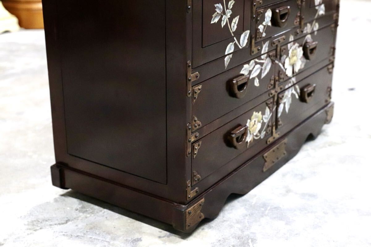 GMIS390A○唐木 花梨 鉄刀木 螺鈿細工 中国美術 最高級 車箪笥 ミニ箪笥 チェスト サイドボード アンティーク 小物入れ