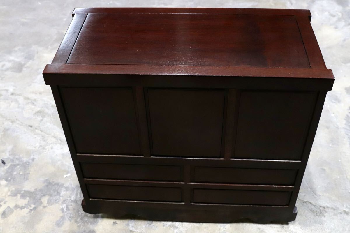 GMIS390A○唐木 花梨 鉄刀木 螺鈿細工 中国美術 最高級 車箪笥 ミニ箪笥 チェスト サイドボード アンティーク 小物入れ