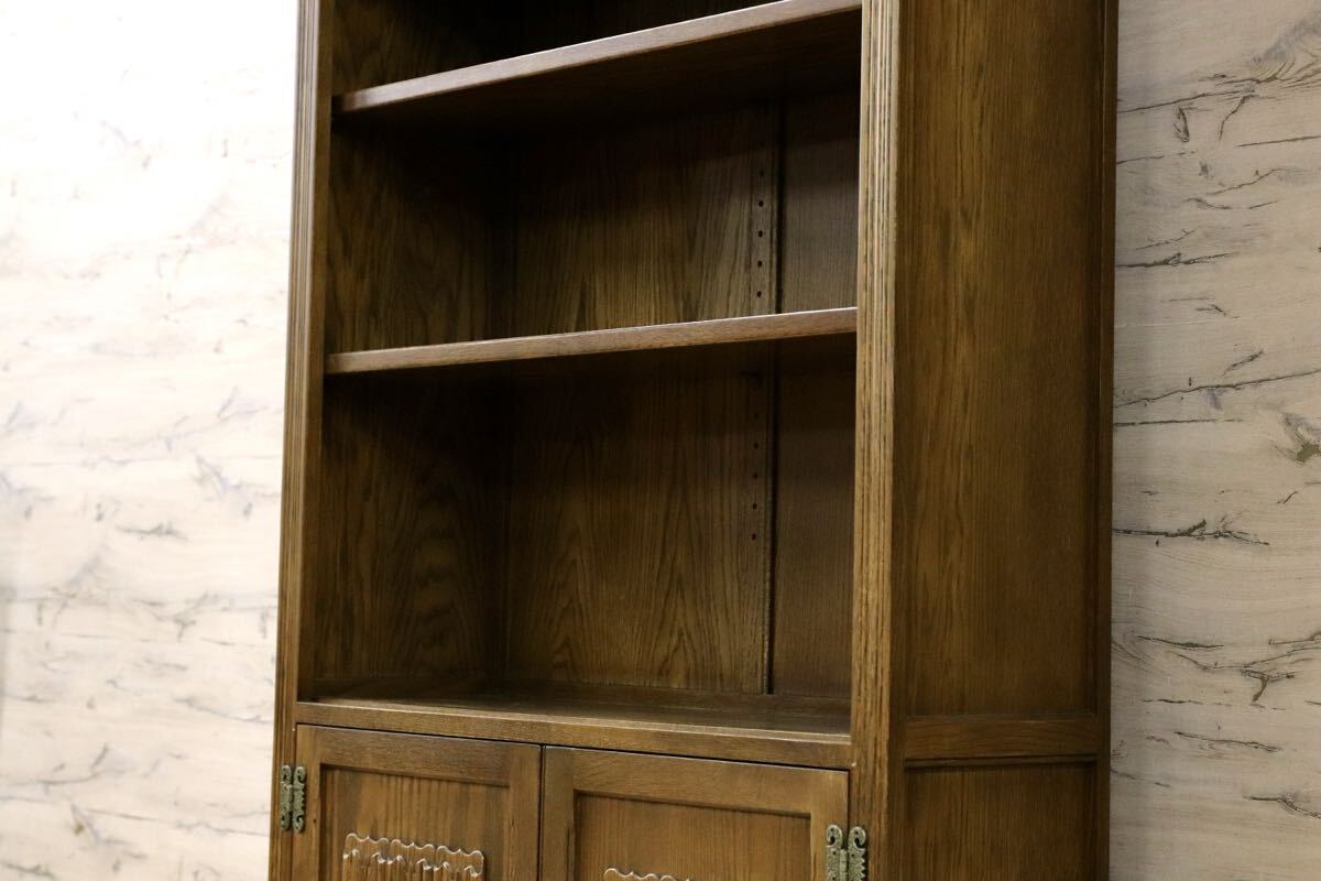 GMIS222○オーク無垢材 英国 イギリスアンティーク調 ブックシェルフ ラック 棚 飾り棚 キャビネット