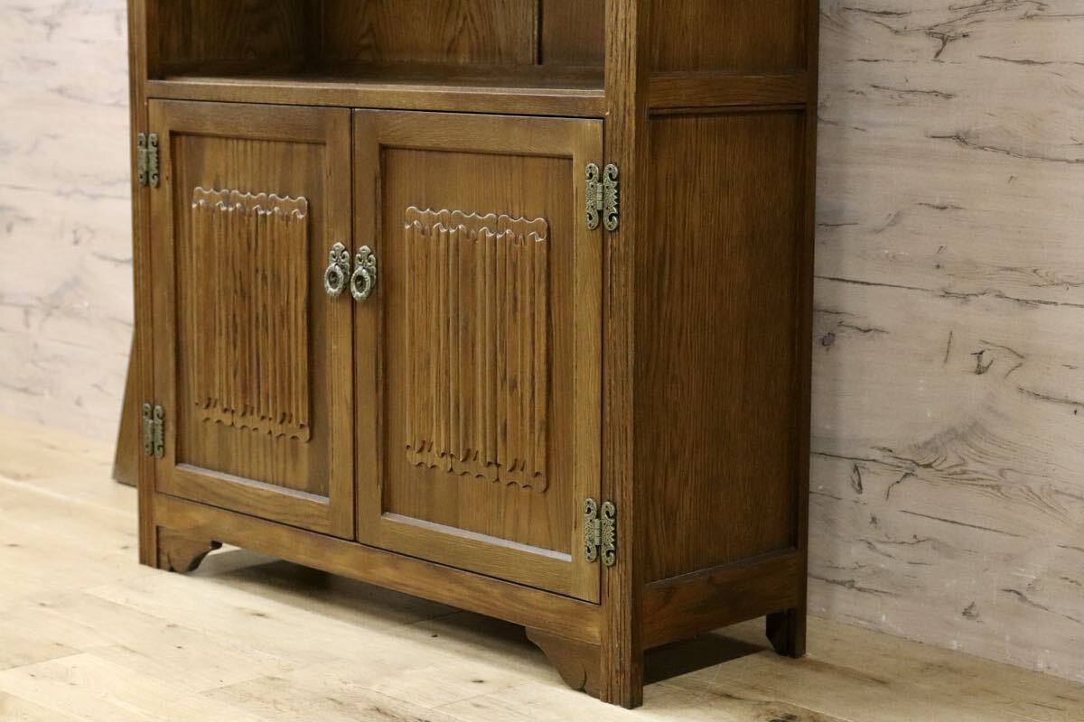 GMIS222○オーク無垢材 英国 イギリスアンティーク調 ブックシェルフ ラック 棚 飾り棚 キャビネット