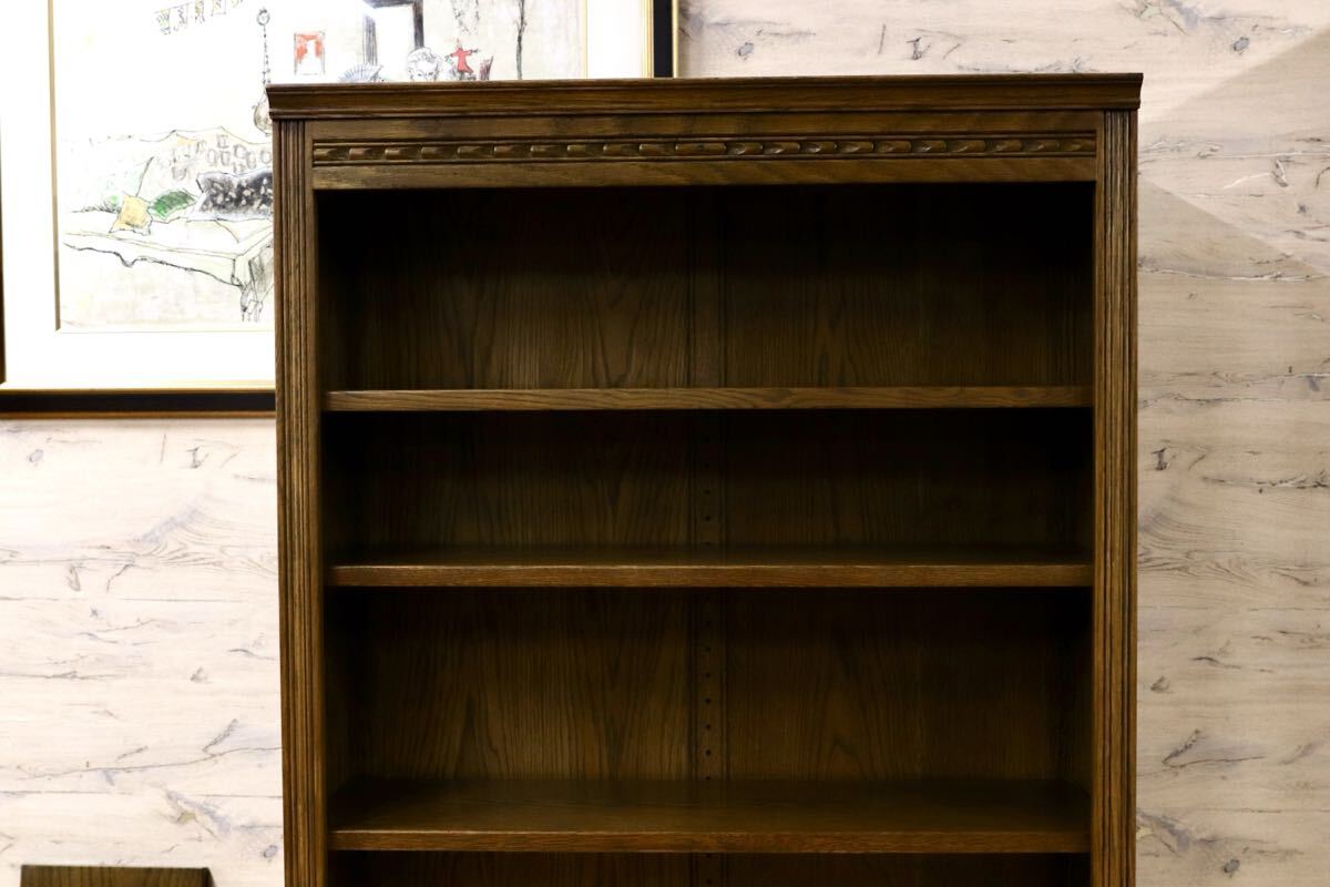 GMIS222○オーク無垢材 英国 イギリスアンティーク調 ブックシェルフ ラック 棚 飾り棚 キャビネット