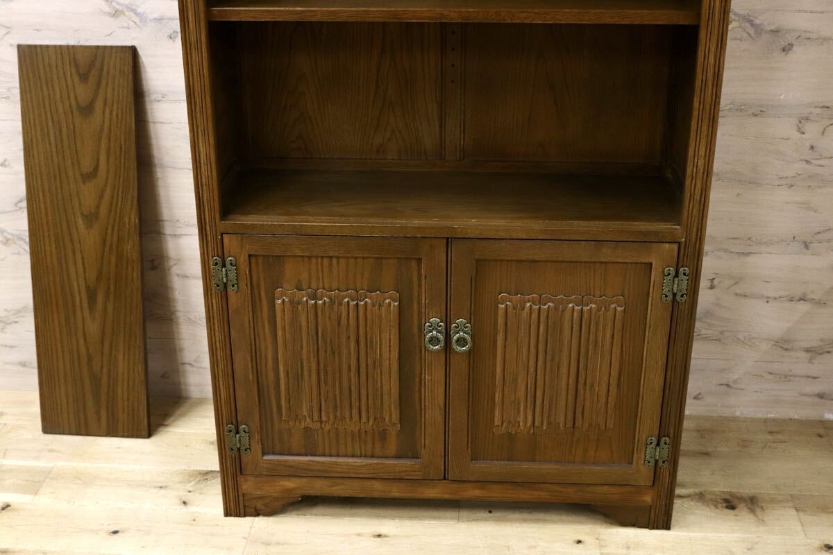 GMIS222○オーク無垢材 英国 イギリスアンティーク調 ブックシェルフ ラック 棚 飾り棚 キャビネット