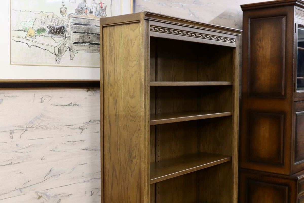 GMIS222○オーク無垢材 英国 イギリスアンティーク調 ブックシェルフ ラック 棚 飾り棚 キャビネット