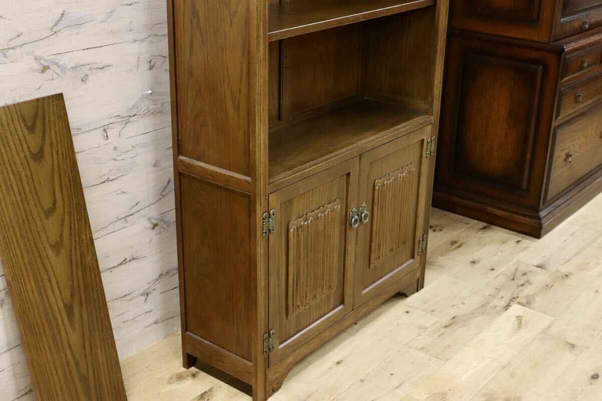 GMIS222○オーク無垢材 英国 イギリスアンティーク調 ブックシェルフ ラック 棚 飾り棚 キャビネット