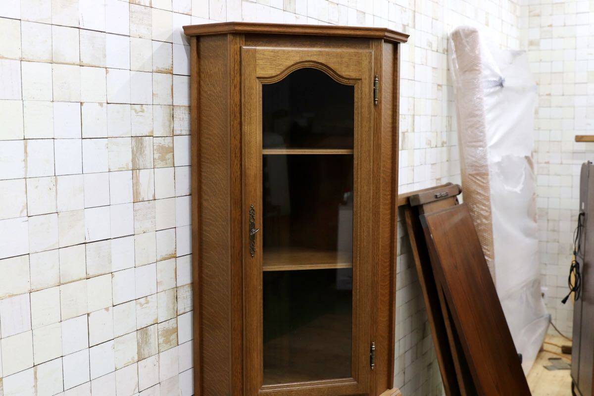 GMHS105○西洋 アンティーク オーク材 コーナーキャビネット 飾り棚 ヴィンテージ