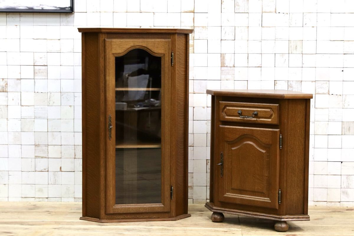 GMHS105○西洋 アンティーク オーク材 コーナーキャビネット 飾り棚 ヴィンテージ