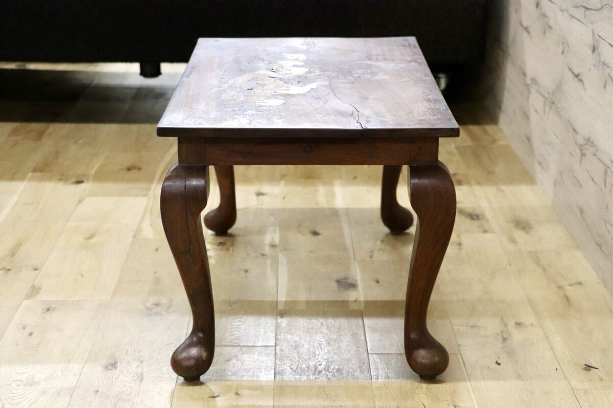 GMIH427A○象嵌細工 アジアンアンティーク ローテーブル 座卓 猫脚 木製 センターテーブル ヴィンテージ リビングテーブル