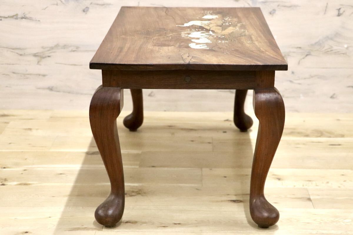 GMIH427A○象嵌細工 アジアンアンティーク ローテーブル 座卓 猫脚 木製 センターテーブル ヴィンテージ リビングテーブル