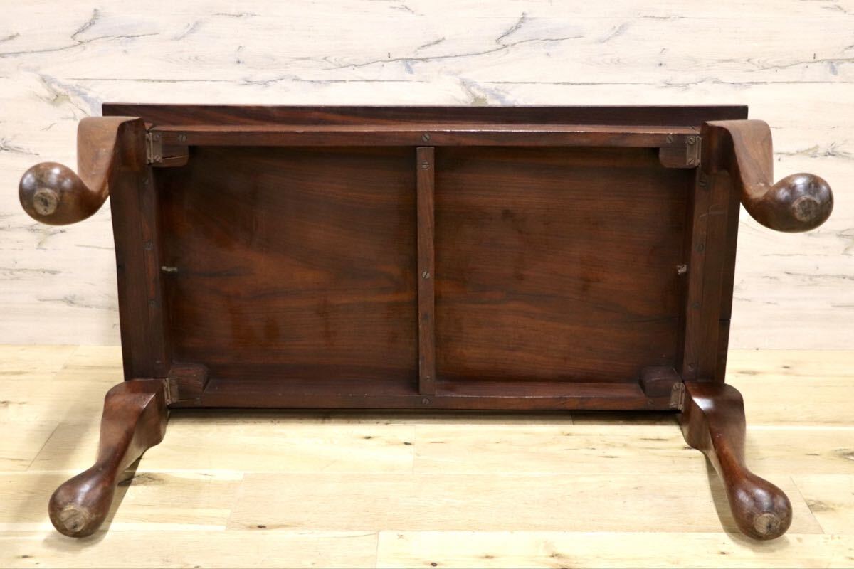 GMIH427A○象嵌細工 アジアンアンティーク ローテーブル 座卓 猫脚 木製 センターテーブル ヴィンテージ リビングテーブル