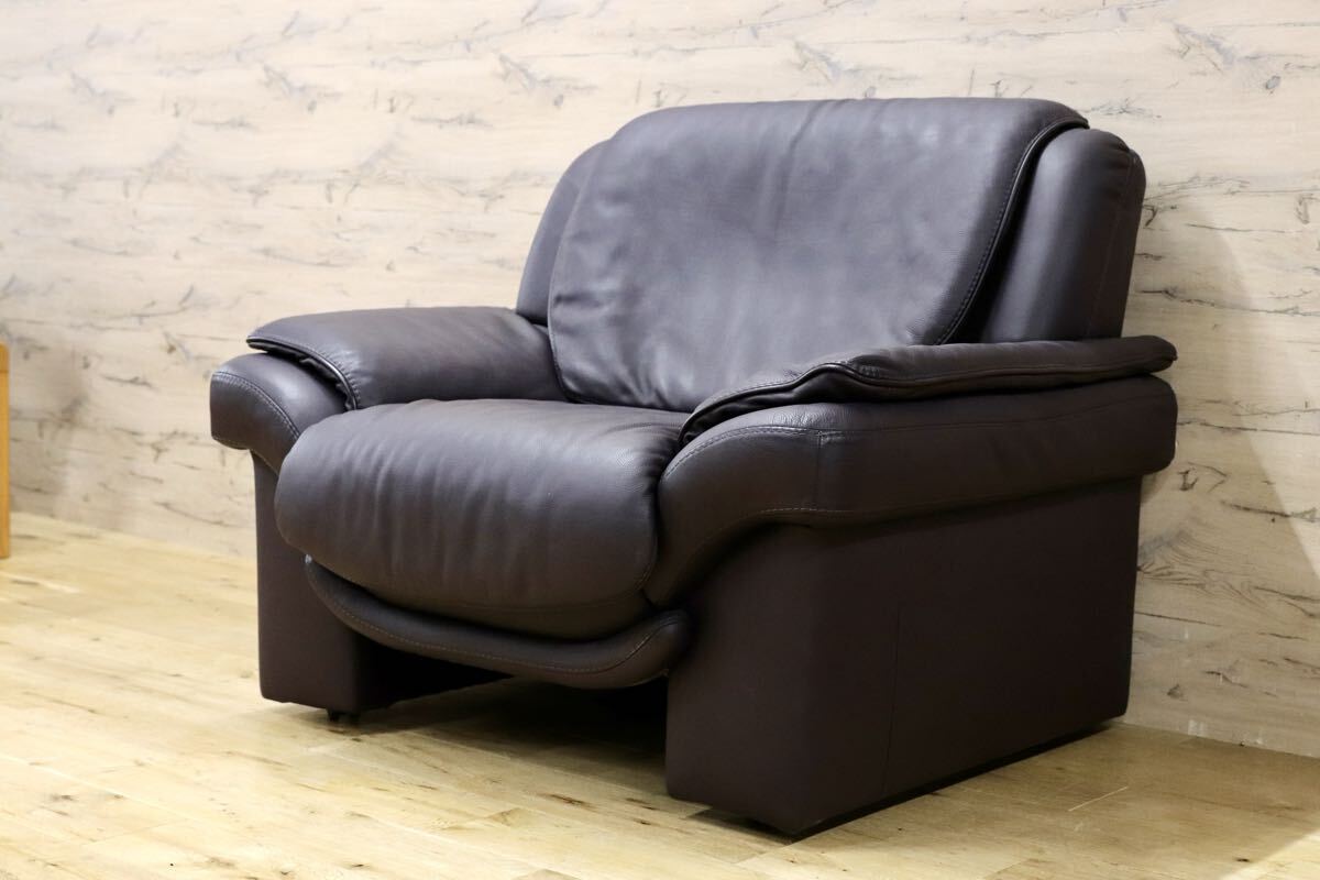 GMIK905A○himolla / ヒモラ パシフィック 1人掛けソファ シングルソファ ダークブラウン 総本革 IDC大塚家具 ドイツ 最高峰 定価約60万