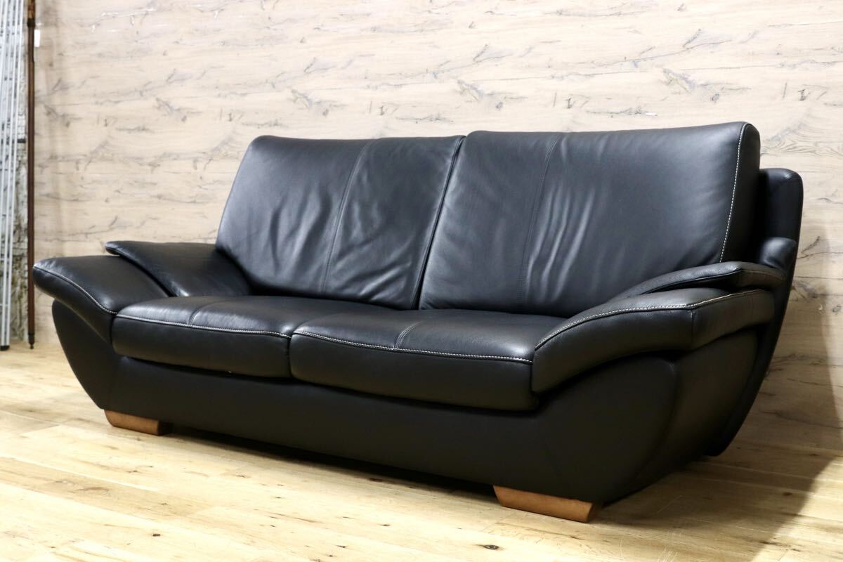 GMJH211○karimoku / カリモク Chitano チターノ J-マディーロ 3Pソファ トリプルソファ 本革 ブラック 国産家具 定価36.9万円