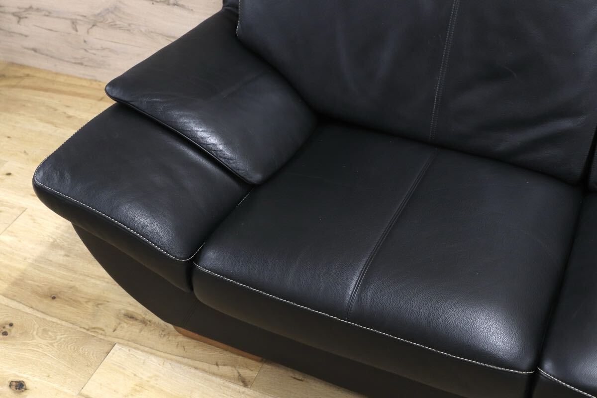 GMJH211○karimoku / カリモク Chitano チターノ J-マディーロ 3Pソファ トリプルソファ 本革 ブラック 国産家具 定価36.9万円