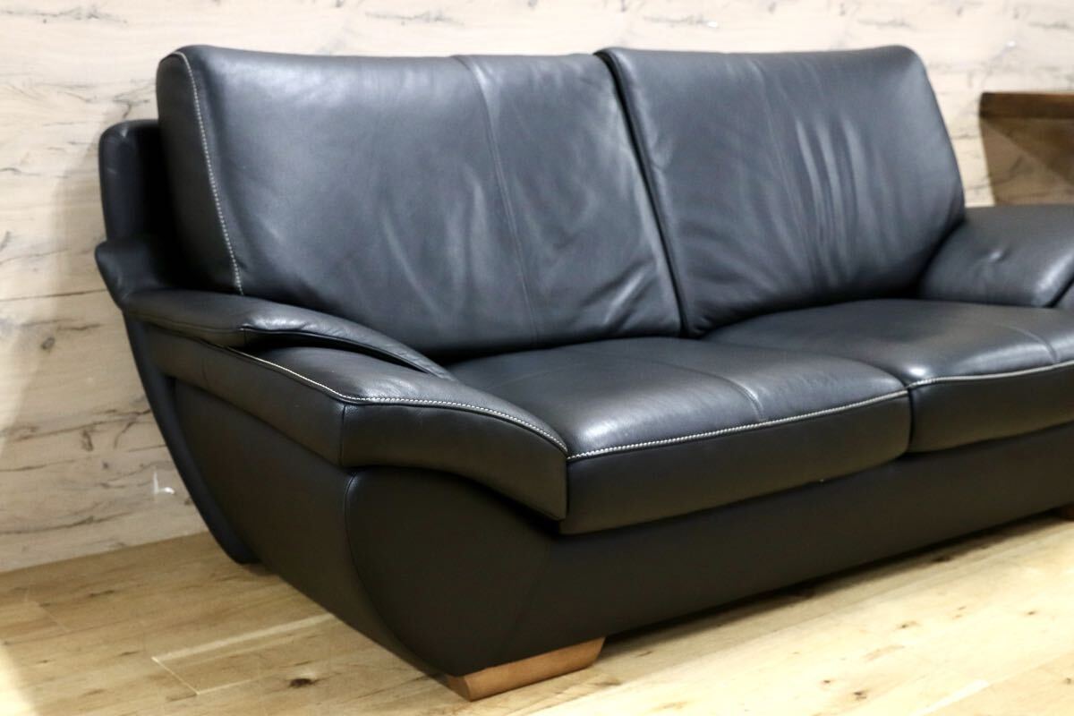GMJH211○karimoku / カリモク Chitano チターノ J-マディーロ 3Pソファ トリプルソファ 本革 ブラック 国産家具 定価36.9万円