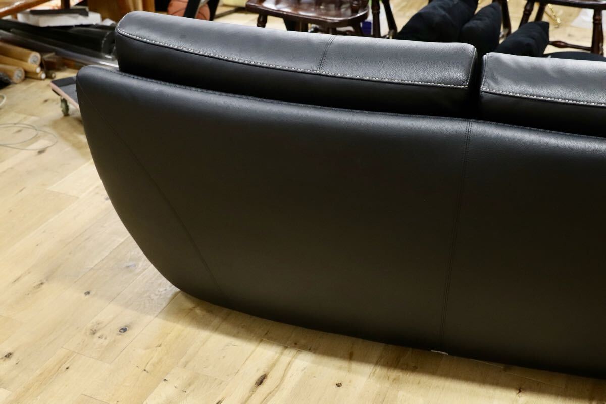 GMJH211○karimoku / カリモク Chitano チターノ J-マディーロ 3Pソファ トリプルソファ 本革 ブラック 国産家具 定価36.9万円