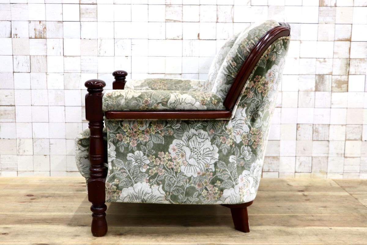 GMJS151A○karimoku /カリモク コロニアル UK2600GR シングルソファ アームチェア 花柄 ファブリック 定価約10万