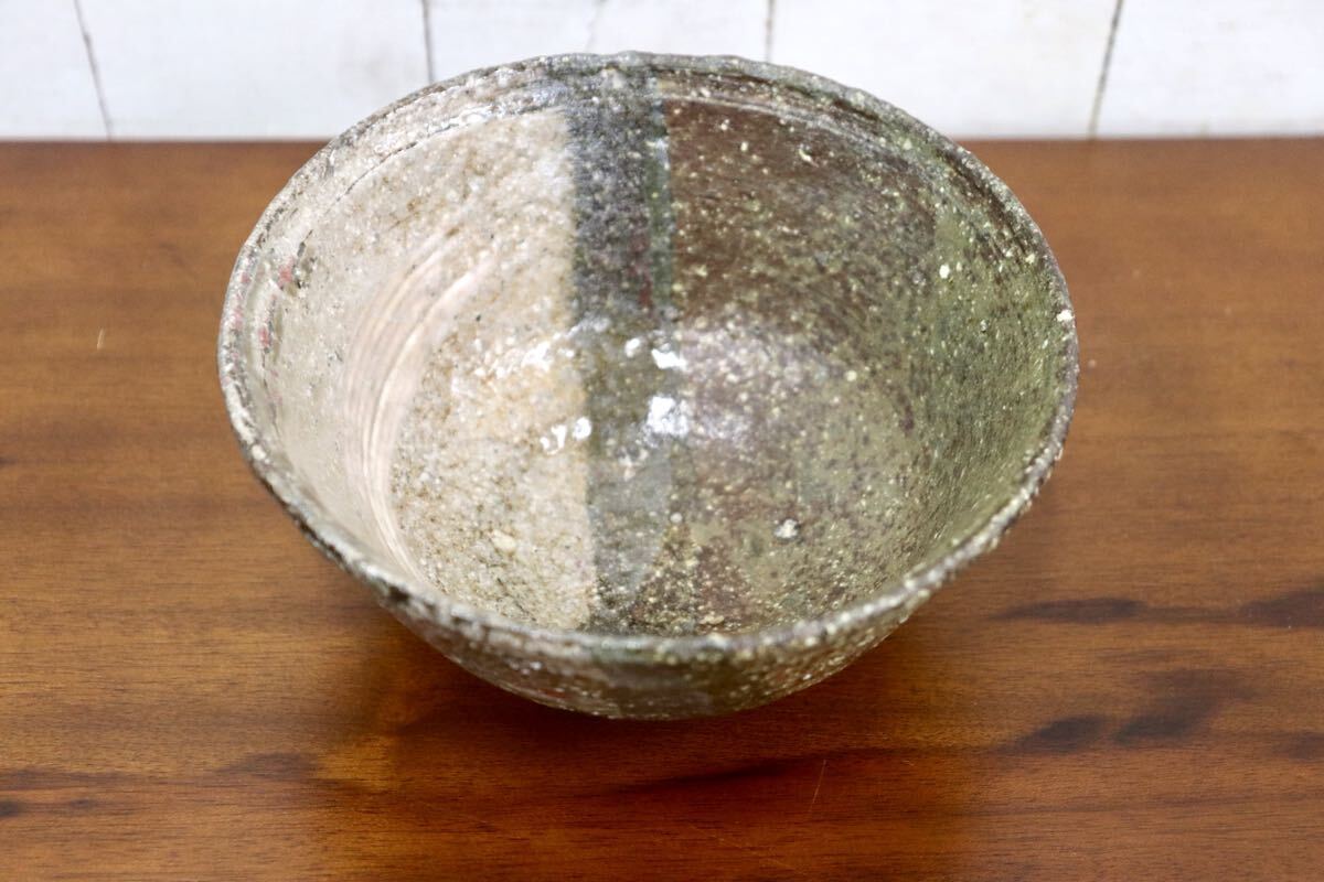GMJK371AN〇紀州焼 葵窯 二代 寒川栖豊 片身替 茶碗 共箱 栞 茶道具