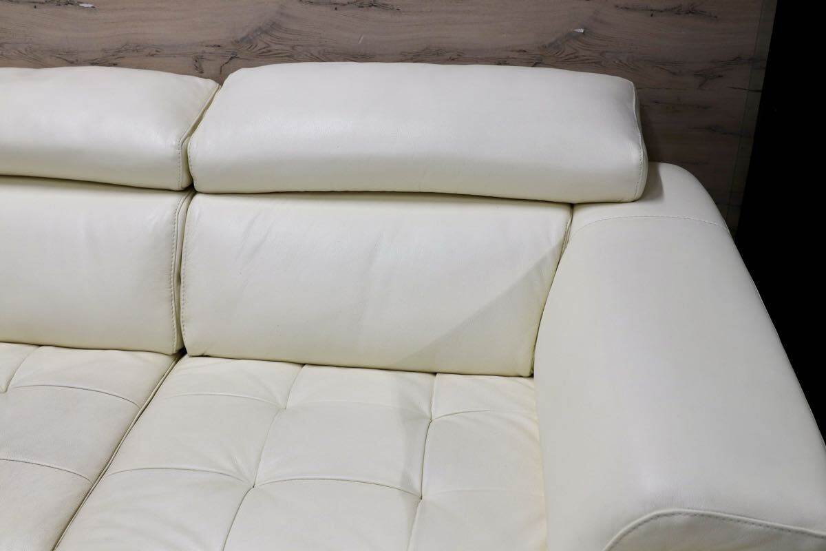 GMEK1234○IDC OTSUKA / 大塚家具 L/S Comfort-08 LSコンフォート08 カウチソファ 総本革 ホワイト 可動式ヘッドレスト 参考定価48.6万