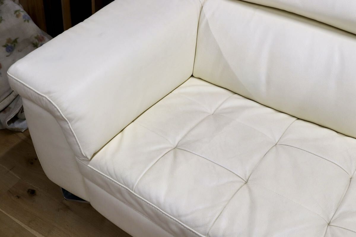 GMEK1234○IDC OTSUKA / 大塚家具 L/S Comfort-08 LSコンフォート08 カウチソファ 総本革 ホワイト 可動式ヘッドレスト 参考定価48.6万