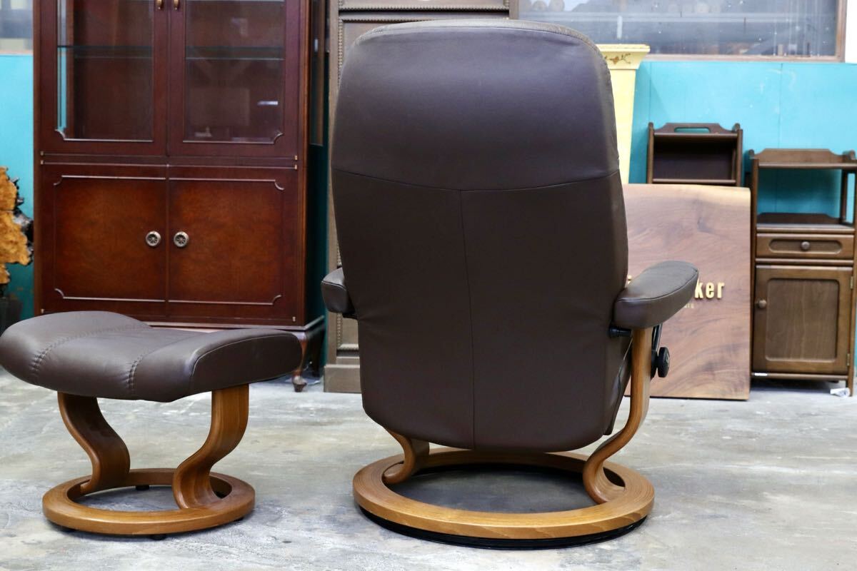 GMJS241○EKORNES / エコーネス Stressless コンサル リクライニングチェア オットマン 本革 ブラウン ノルウェー 北欧家具 約28万