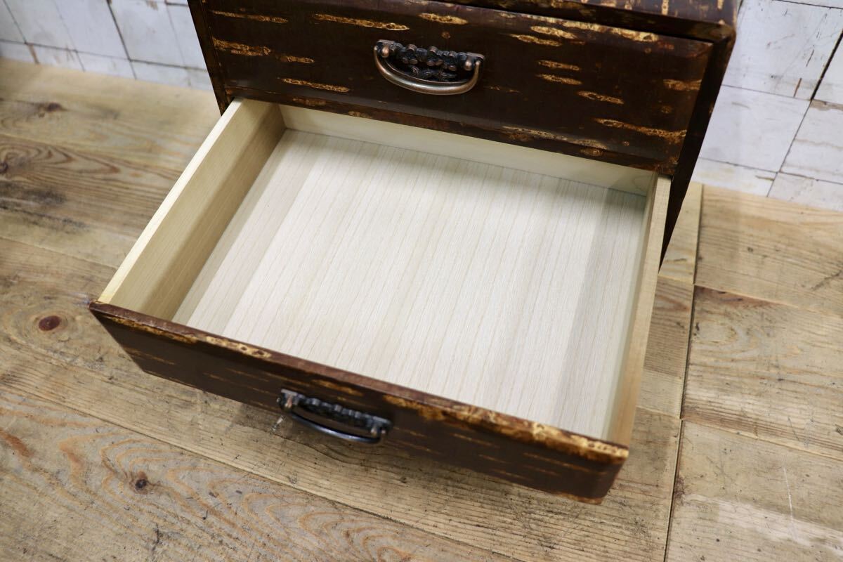 GMJS361B〇三段小引き出し 樺細工 桜皮細工 角館伝統工芸品 和家具 小箪笥