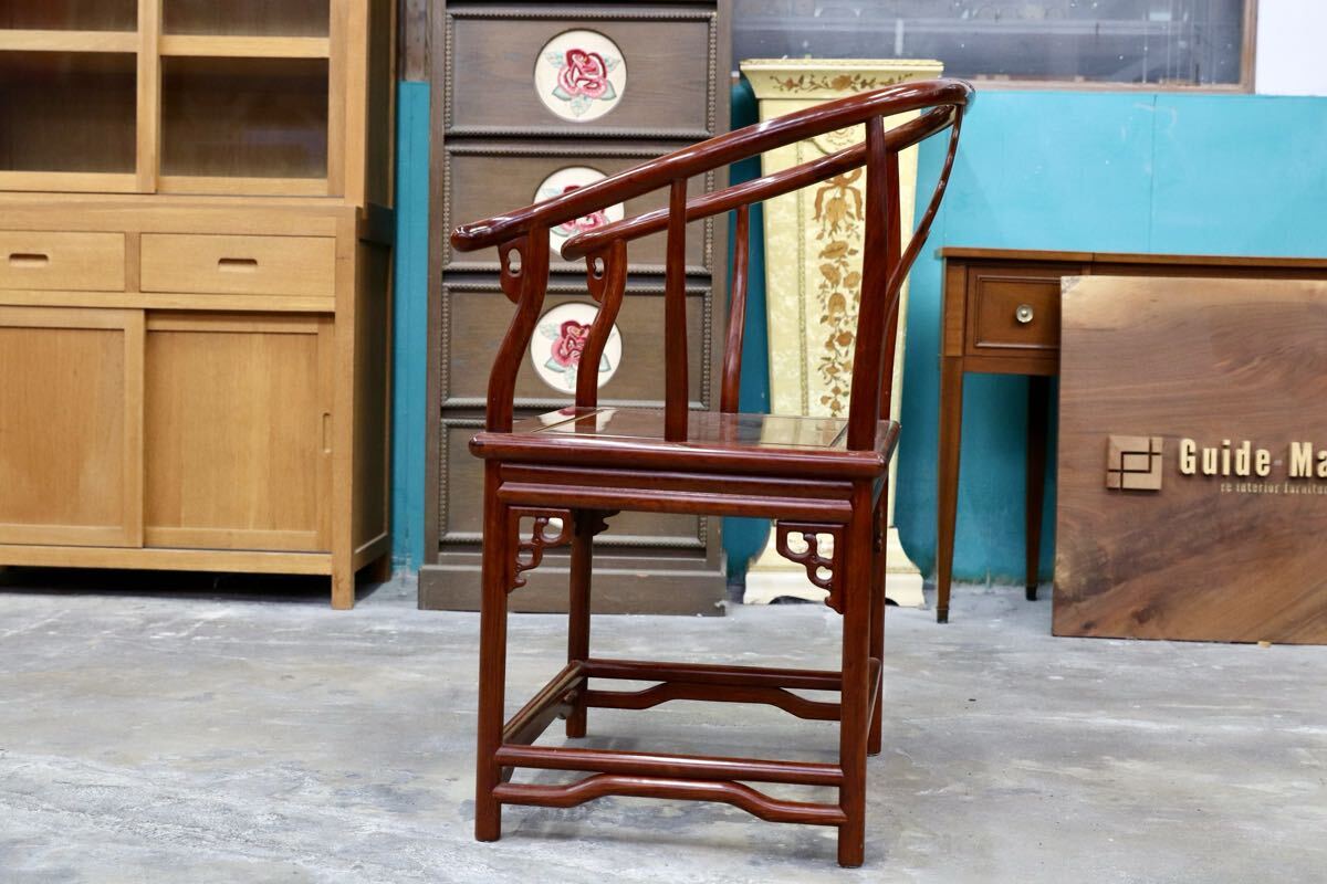 GMJH403B○唐木家具 アームチェア 肘掛け椅子 無垢材 中国美術 高級家具 アジアン ヴィンテージ