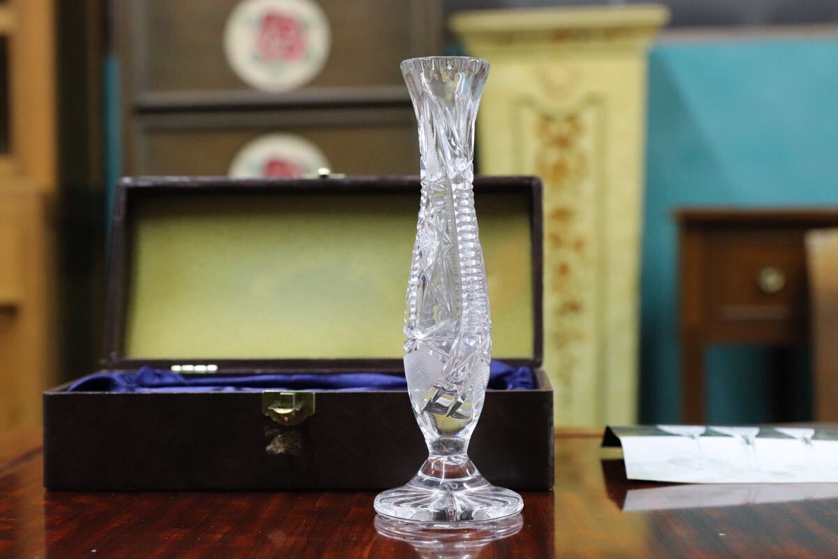 GMJH414A○BOHEMIAN GLASS / ボヘミアガラス EXPO’90 大阪花博 ガスパビリオン記念 クリスタルガラス 一輪挿し 花瓶 フラワーベース