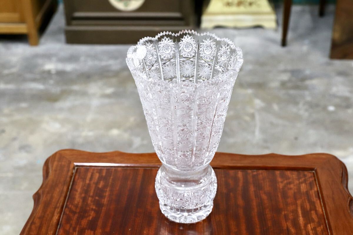 GMJH414B○BOHEMIA GLASS / ボヘミアガラス 500PK 大型クリスタルガラス花瓶 ハンドカット フラワーベース 旧チェコスロバキア製