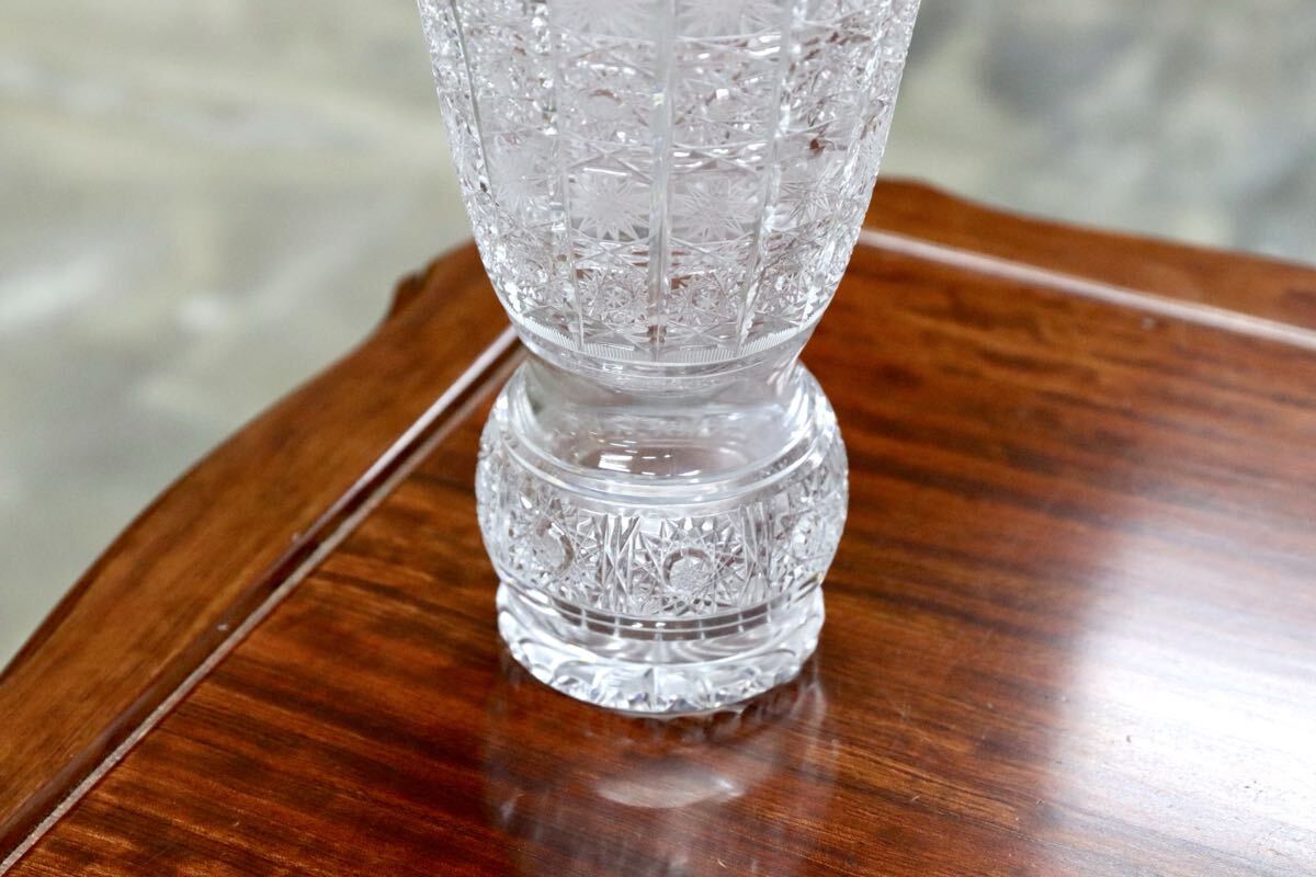 GMJH414B○BOHEMIA GLASS / ボヘミアガラス 500PK 大型クリスタルガラス花瓶 ハンドカット フラワーベース 旧チェコスロバキア製