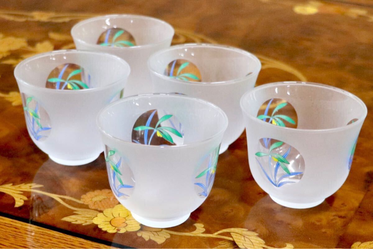 GMGS253○香蘭社 冷茶碗 間取蘭 和食器 5客セット 花柄