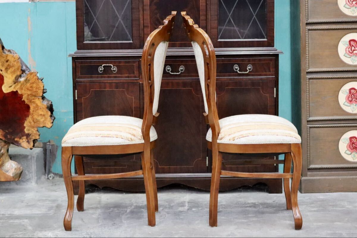 GMIK600B○イタリア製 ダイニングチェア アームレスチェア 食卓椅子 2脚セット 木製 ファブリック 猫脚 アンティーク調 クラシック