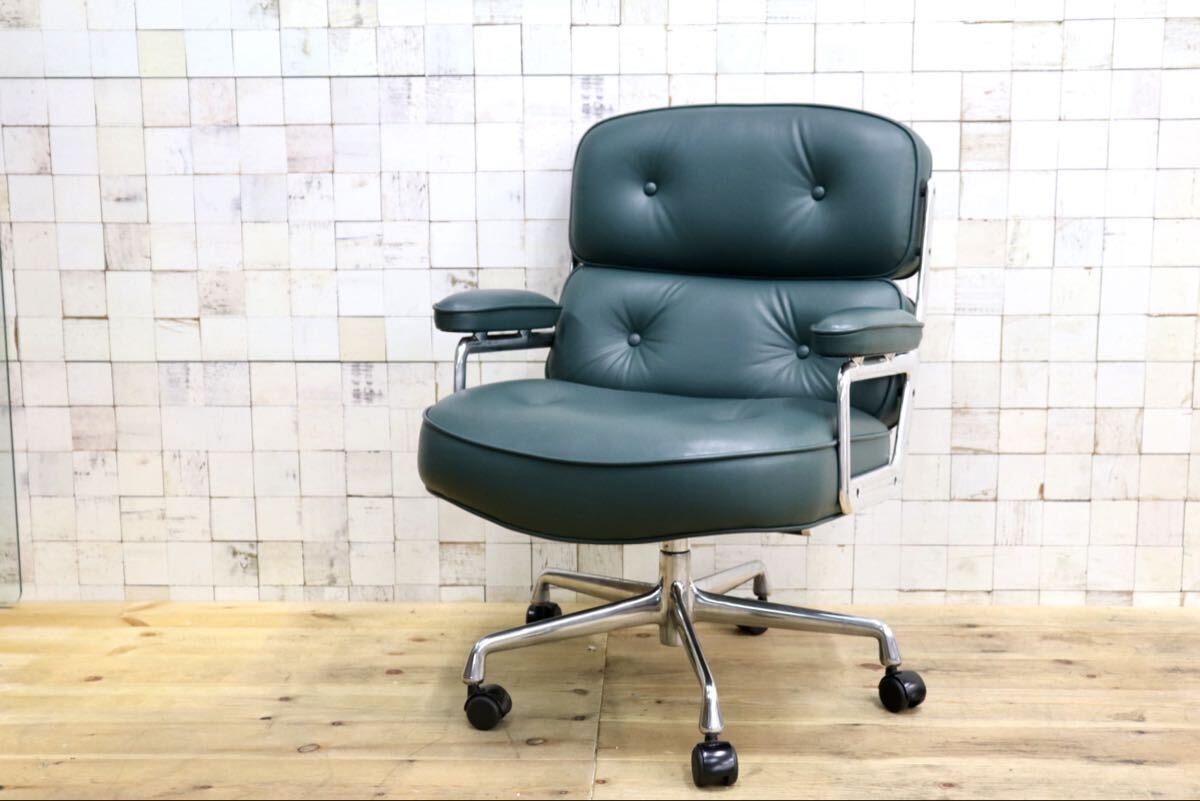 GMJO87Q○Herman Miller / ハーマンミラー イームズ エグゼクティブチェア タイムライフチェア 本革 グリーン チャールズ&レイ 定価約95万