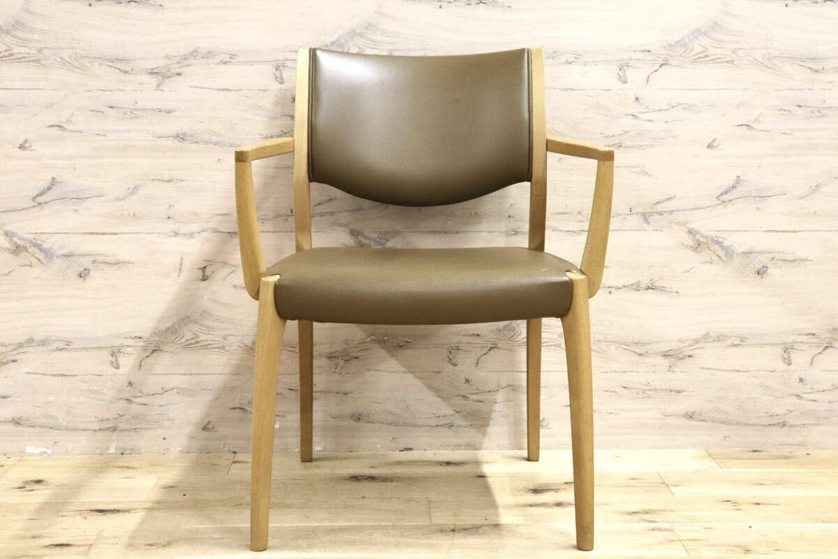 GMIK641A○浜本工芸 / HAMAMOTO ダイニングチェア 肘付き アームチェア 椅子 楢材 無垢 合皮 モダン