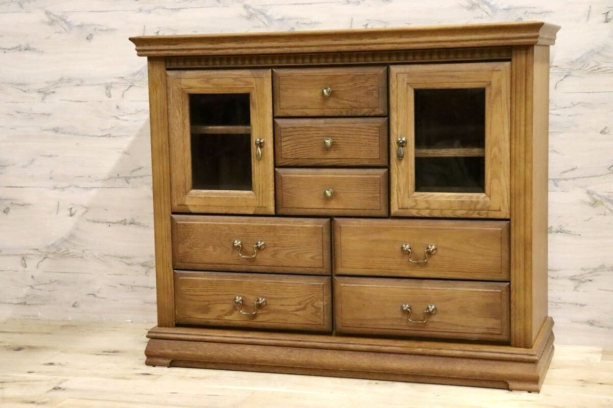 GMIS344○大雪木工 エバンシー サイドボード キャビネット リビングボード 飾り棚 収納家具 楢材 旭川家具