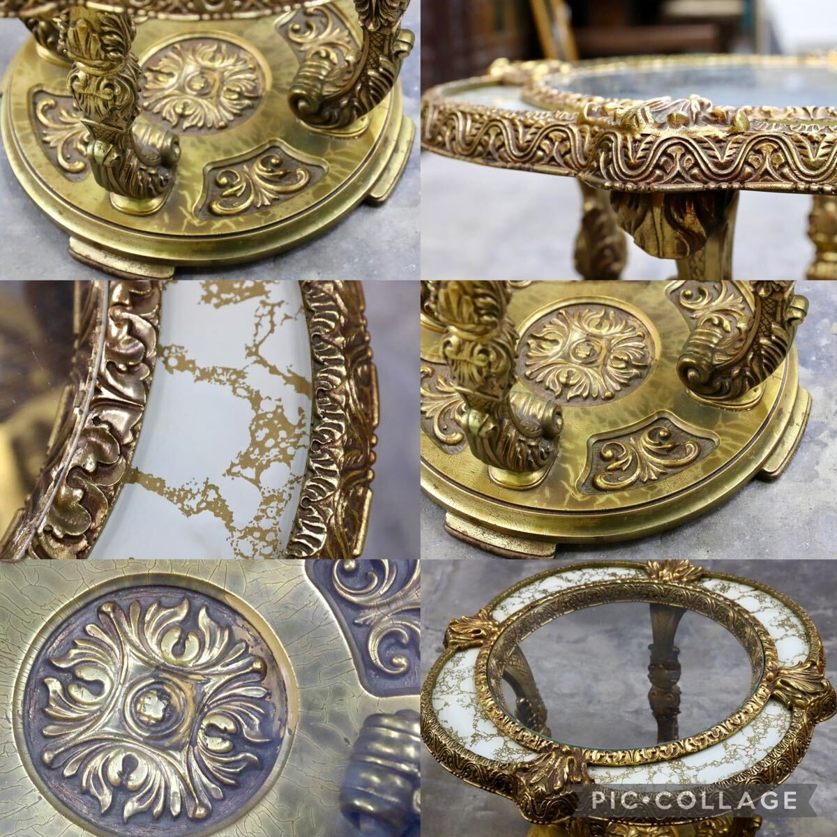 GMIS372○西洋 アンティーク サイドテーブル コンソールテーブル 花台 ゴールド ラグジュアリー モダン ヴィンテージ 店舗什器