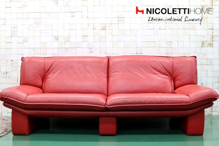 GMFS13○NICOLETTI / ニコレッティ Ambassador アンバサダー 3人掛けソファ トリプルソファ 総革 赤 イタリアモダン 参考定価約65万