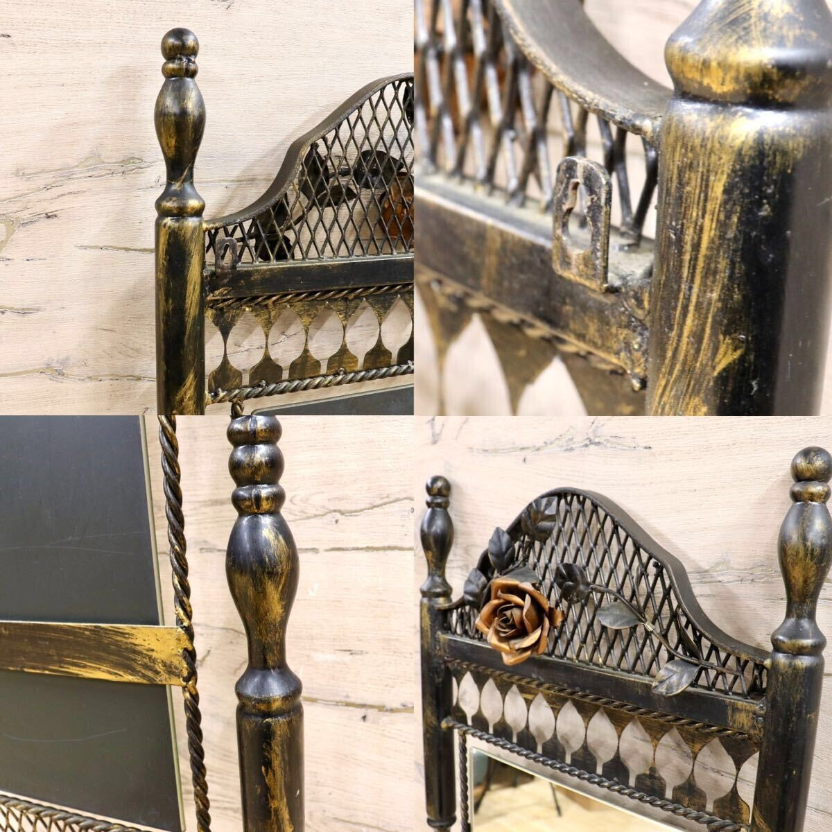 GMIK570B○アンティーク調 アイアン ウォールミラー 鏡 壁掛けミラー 姿見 壁掛け鏡 クラシック ゴシック 薔薇 インテリア