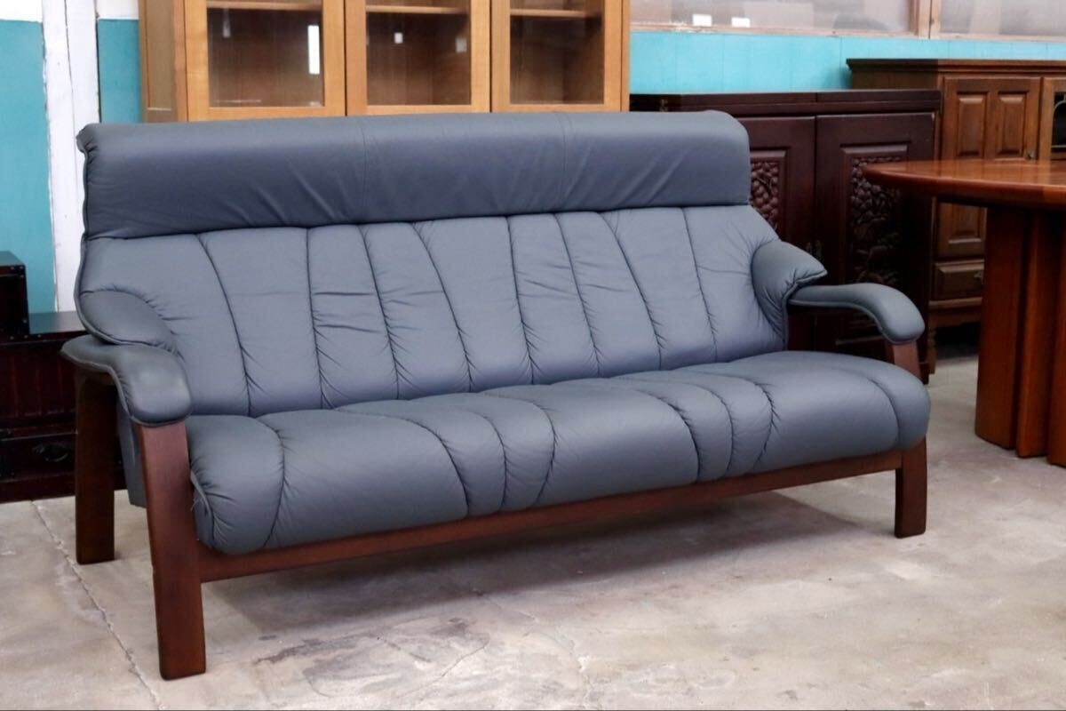 GMIH9○冨士ファニチア / FUJI FURNITURE 3人掛けソファ トリプルソファ 長椅子 3シーター 本革 国産家具 ヴィンテージ