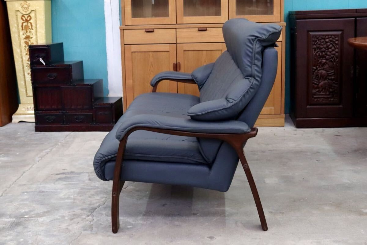 GMIH9○冨士ファニチア / FUJI FURNITURE 3人掛けソファ トリプルソファ 長椅子 3シーター 本革 国産家具 ヴィンテージ