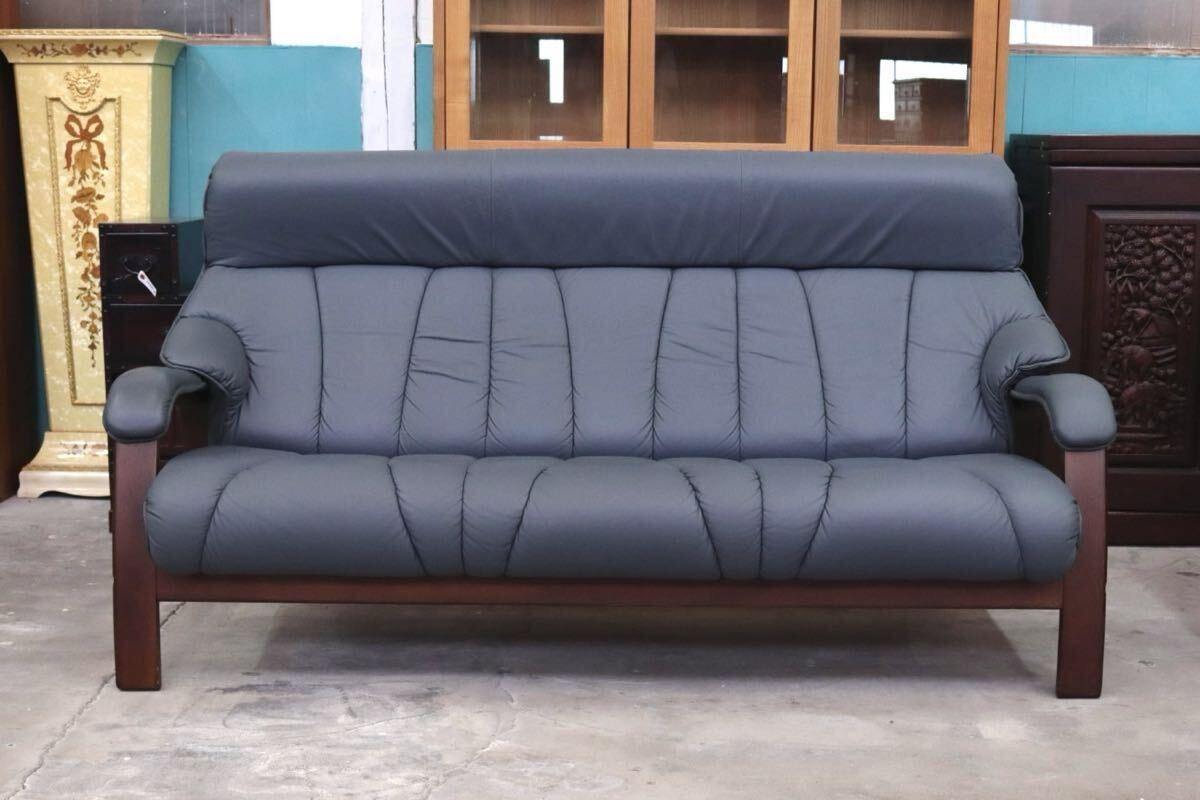 GMIH9○冨士ファニチア / FUJI FURNITURE 3人掛けソファ トリプルソファ 長椅子 3シーター 本革 国産家具 ヴィンテージ