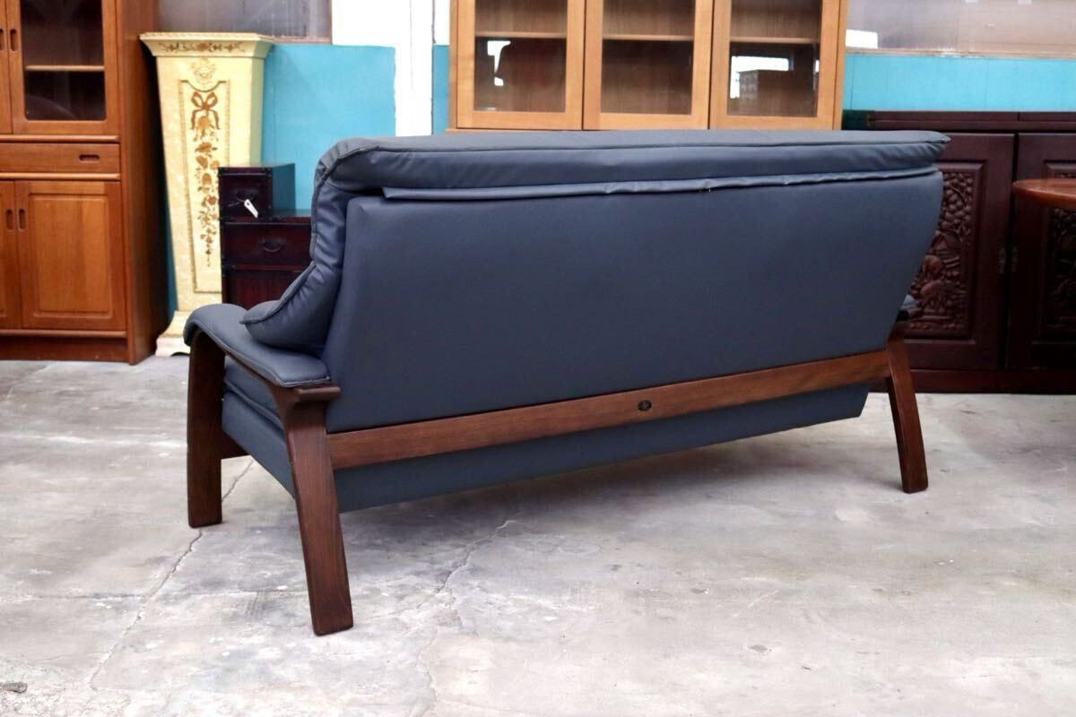 GMIH9○冨士ファニチア / FUJI FURNITURE 3人掛けソファ トリプルソファ 長椅子 3シーター 本革 国産家具 ヴィンテージ