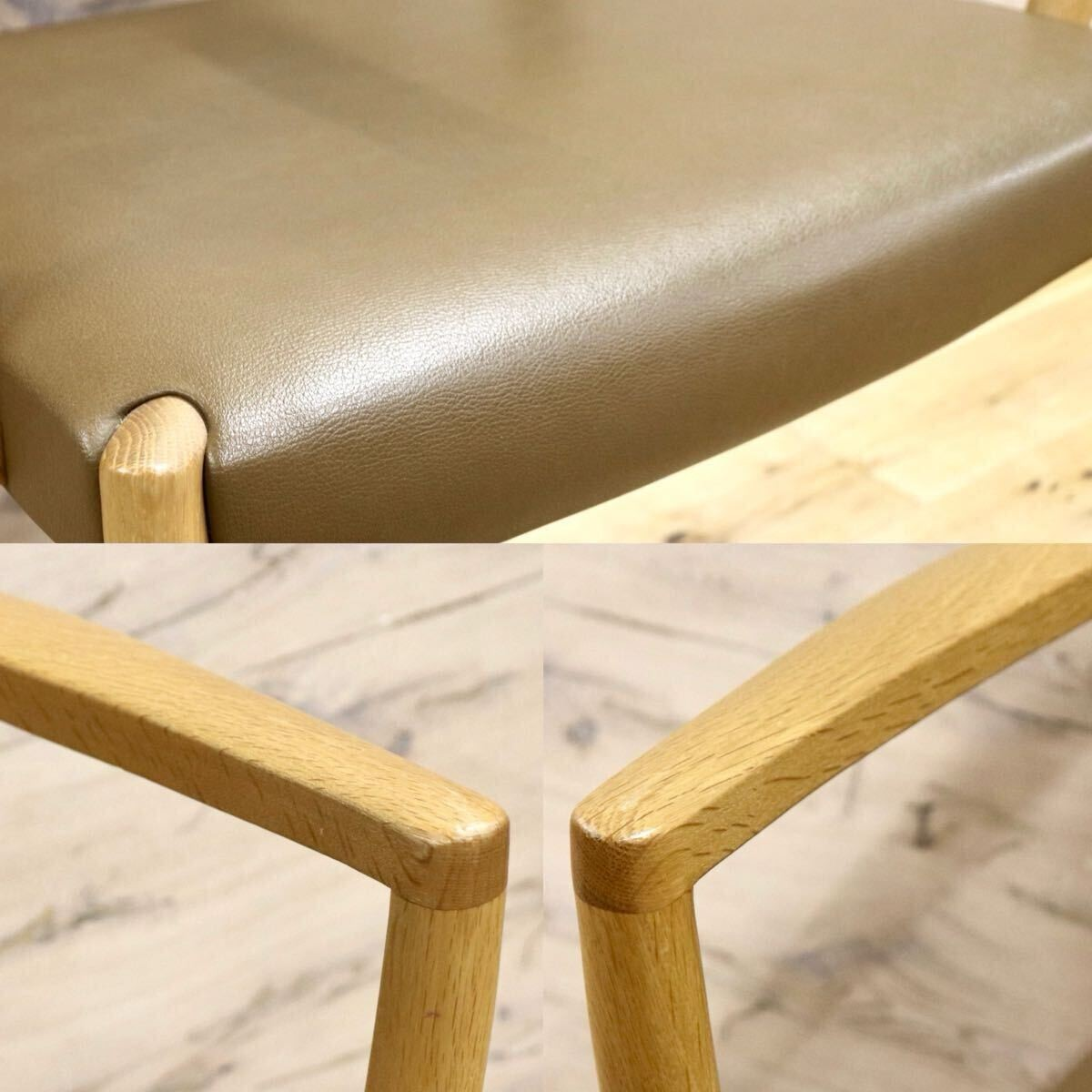 GMIK641A○浜本工芸 / HAMAMOTO ダイニングチェア 肘付き アームチェア 椅子 楢材 無垢 合皮 モダン