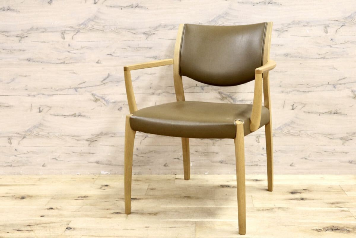 GMIK641A○浜本工芸 / HAMAMOTO ダイニングチェア 肘付き アームチェア 椅子 楢材 無垢 合皮 モダン