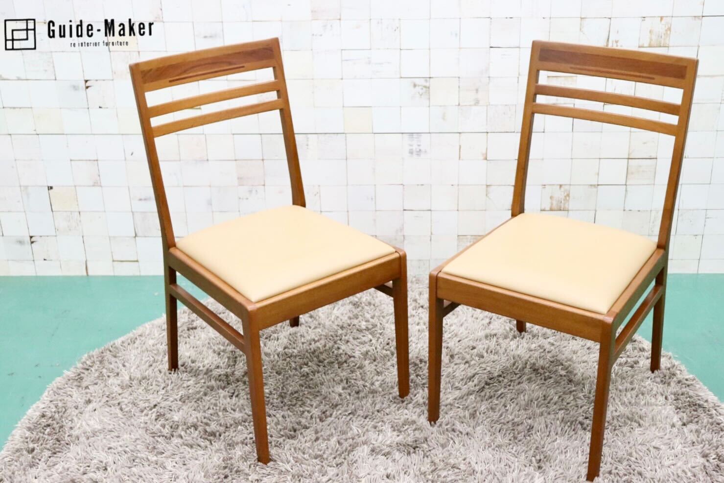 GMFF98A○朝日木材加工 BOSCO ボスコ ダイニングチェア アームレスチェア 椅子 2脚セット ニヤトー材 合皮 ベージュ ACTUS 北欧スタイル