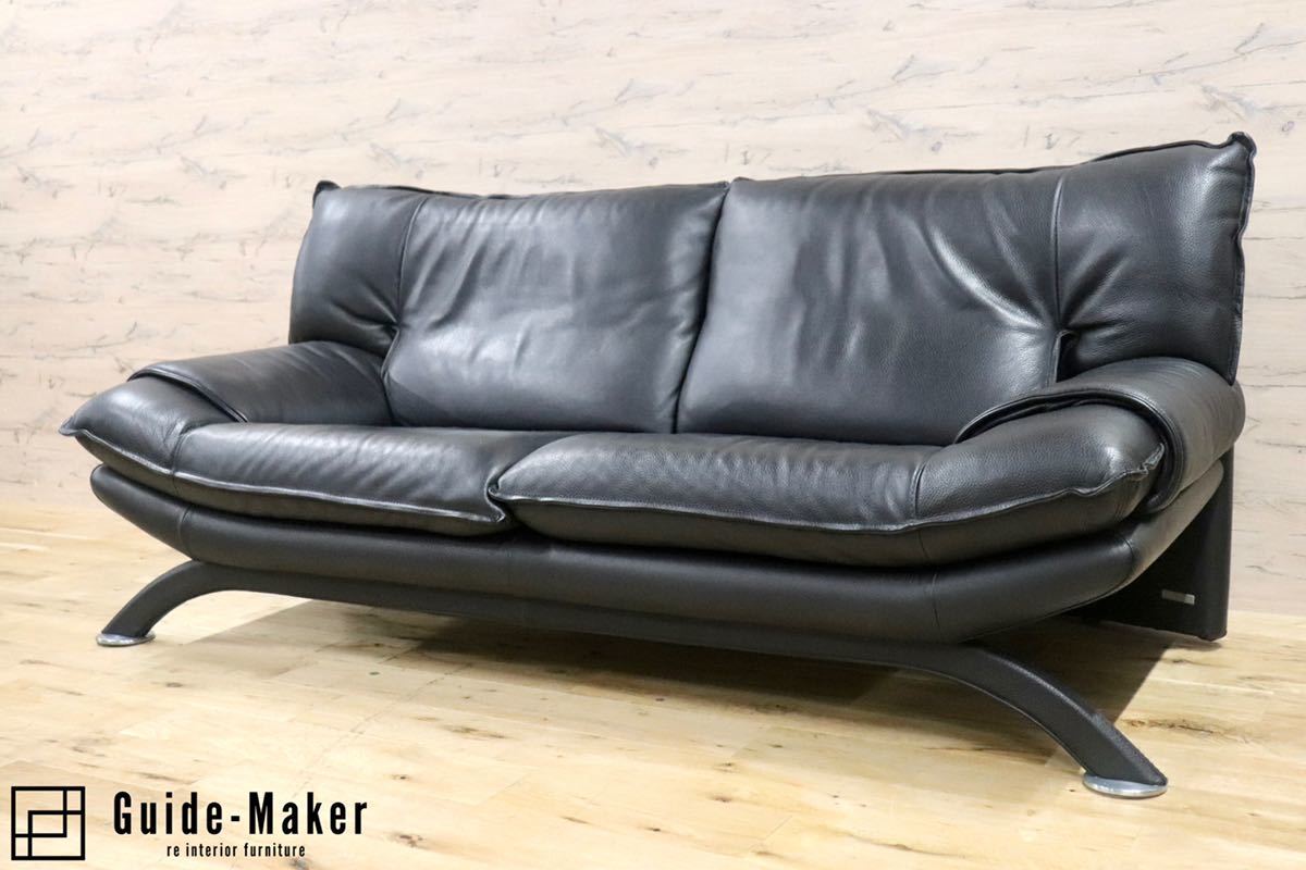 GMGN17○NICOLETTI / ニコレッティ Dream 2.5人掛けソファ ラブソファ 黒 本革 イタリア モダン 高級家具 定価約63万 美品