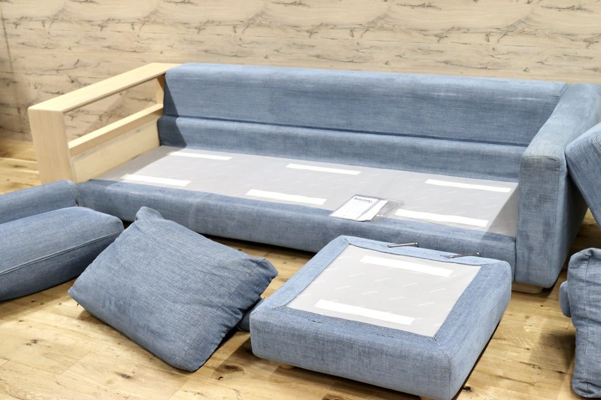 GMFN318○estic / エスティック formax フォルマックス WONDERⅡ 3人掛けソファ トリプルソファ 水色 定価約55万 美品