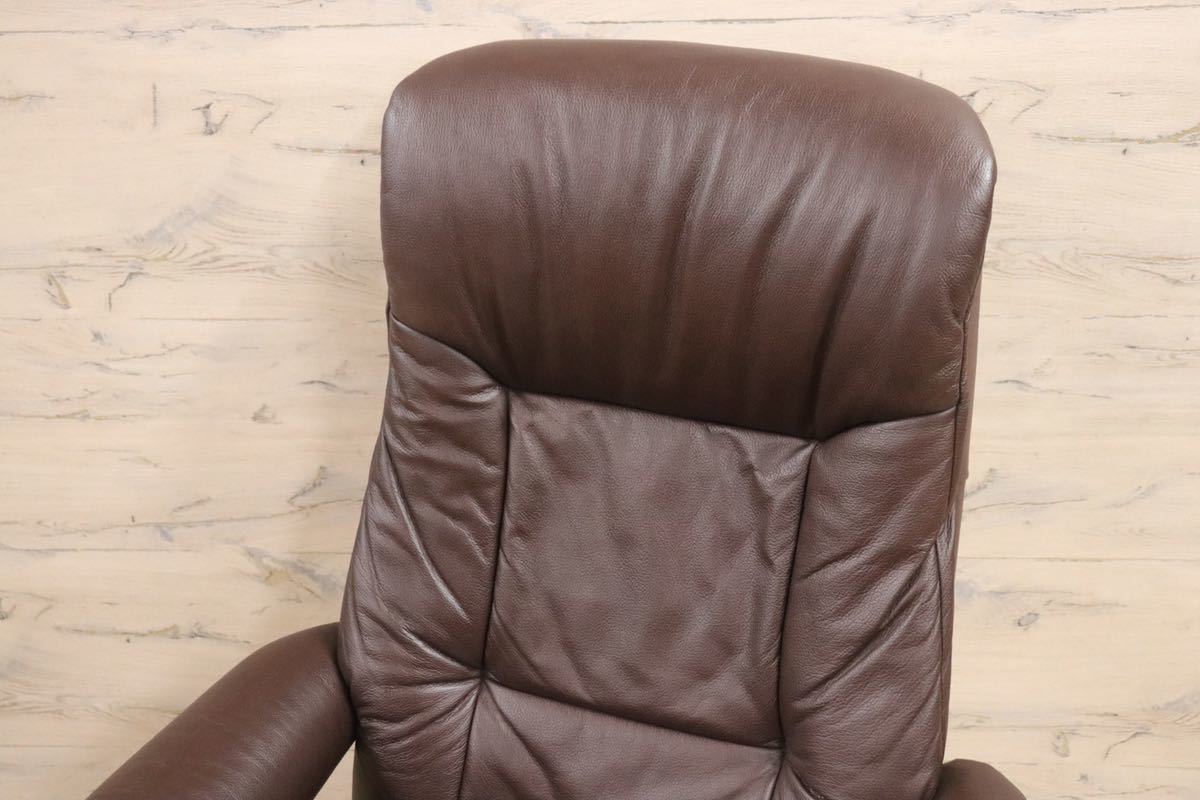 GMGK7○Nordic Easy Chair リクライニングチェア パーソナルチェア 本革 ブラウン 北欧 デンマーク フランスベッド 定価約18万 美品
