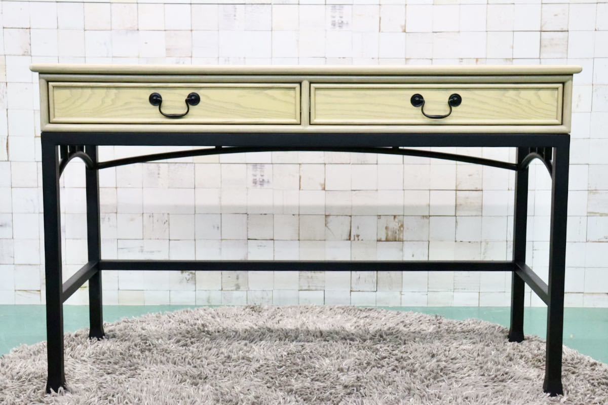 GMFS399D○アンティーク調 コンソールテーブル 飾り棚 店舗什器 作業台 カウンターテーブル スチールレッグ オーク調 インダストリアル