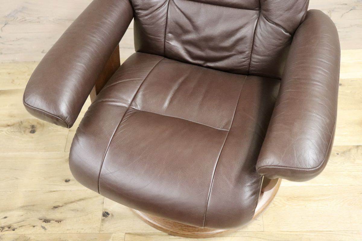 GMGK7○Nordic Easy Chair リクライニングチェア パーソナルチェア 本革 ブラウン 北欧 デンマーク フランスベッド 定価約18万 美品