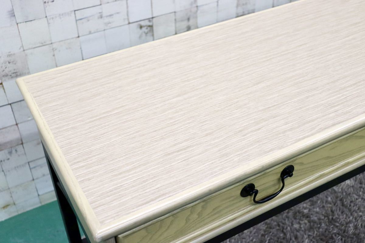 GMFS399D○アンティーク調 コンソールテーブル 飾り棚 店舗什器 作業台 カウンターテーブル スチールレッグ オーク調 インダストリアル