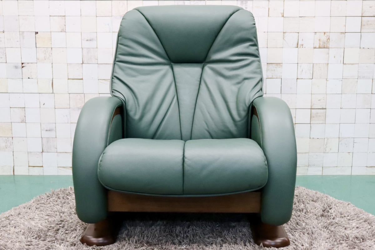 GMFS408B○冨士ファニチア / FUJI FANITURE 1人掛けソファ シングルソファ リクライニングソファ 本革 グリーン モダン 国産家具